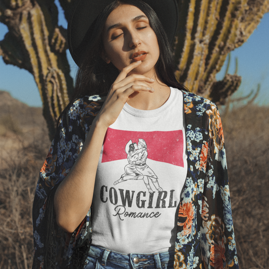 Cowgirl Romance Tee with Lesbian cowgirls kissing