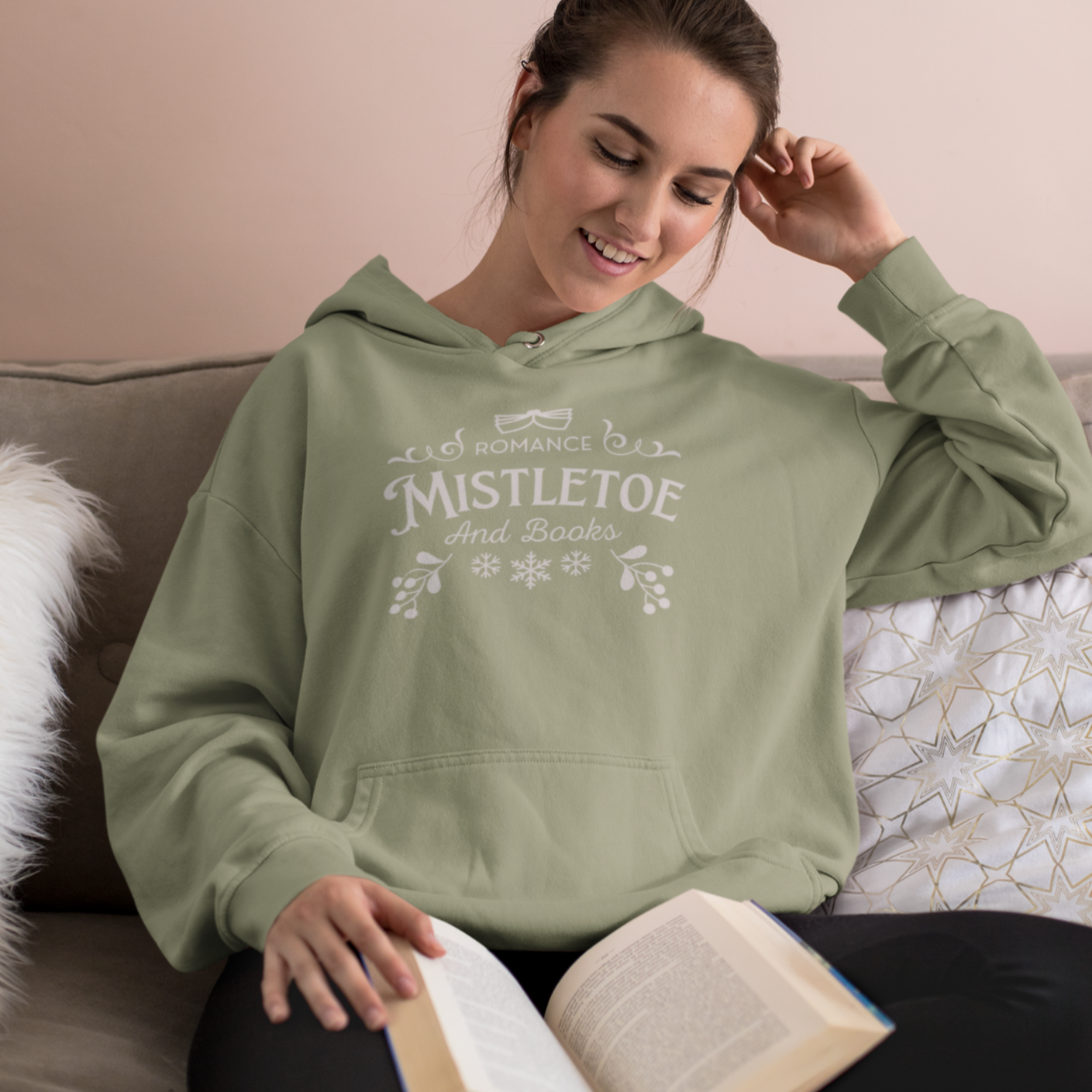 Mistletoe and Romance Books Christmas Hoodie