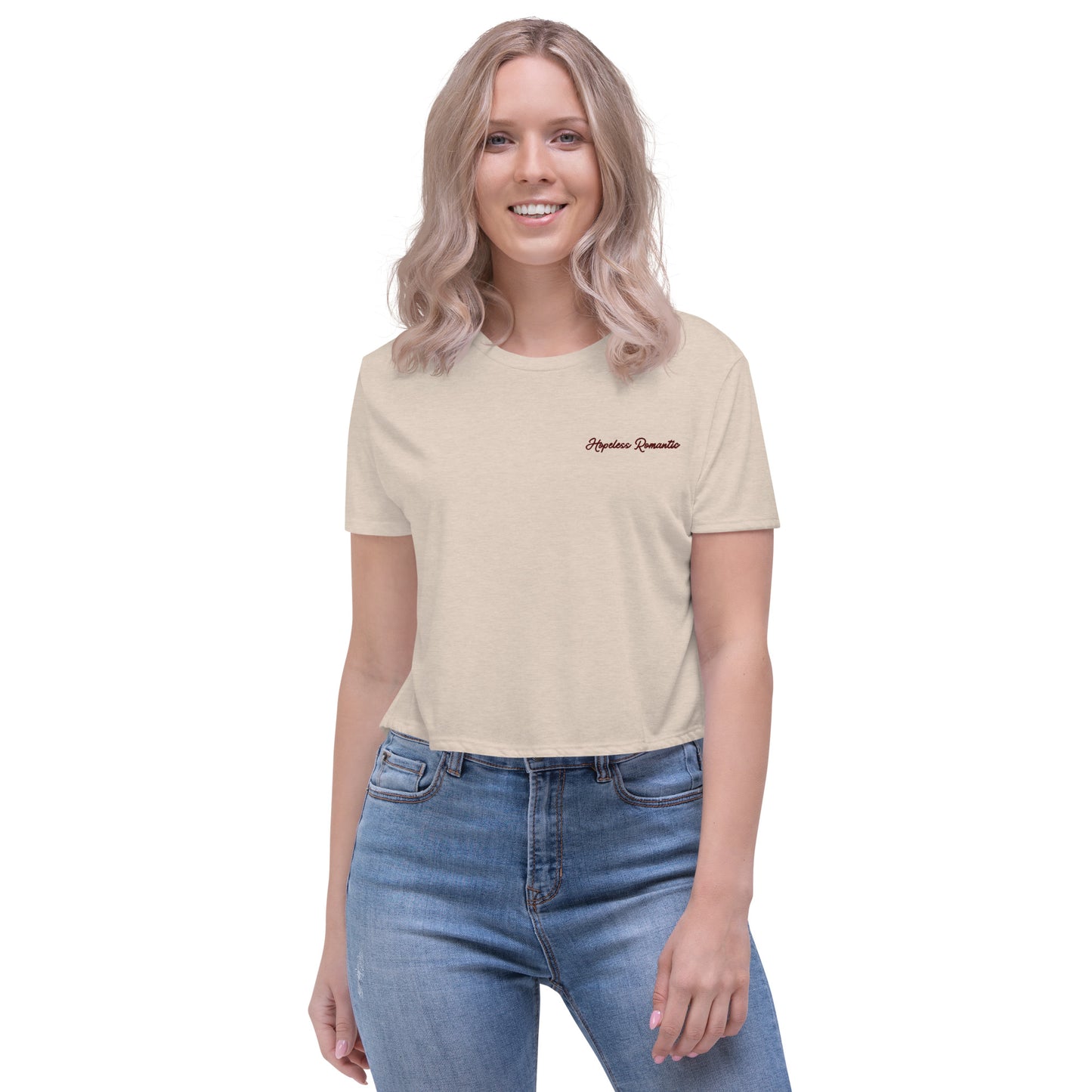 Hopeless Romantic Embroidered Crop Tee