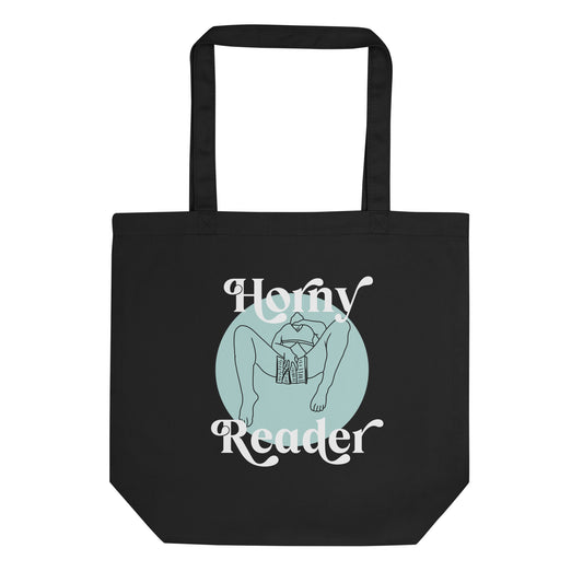 Horney Reader Bookish tote with one handed reader and a spicy book. 