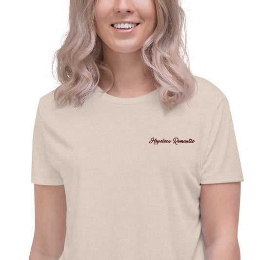 Hopeless Romantic Embroidered Crop Tee