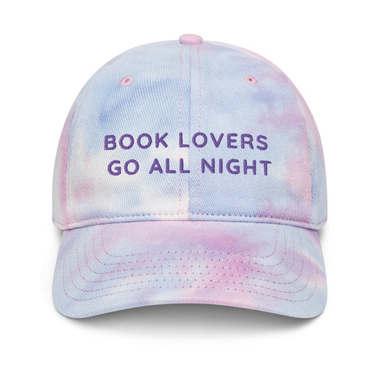 Book Lovers Go All Night Embroidered Tie Dye Hat