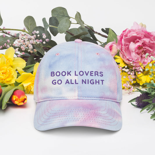 Book Lovers Go All Night Embroidered Tie Dye Hat